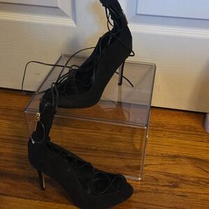 Raye Black Lace-Up Women's Heels 5.5